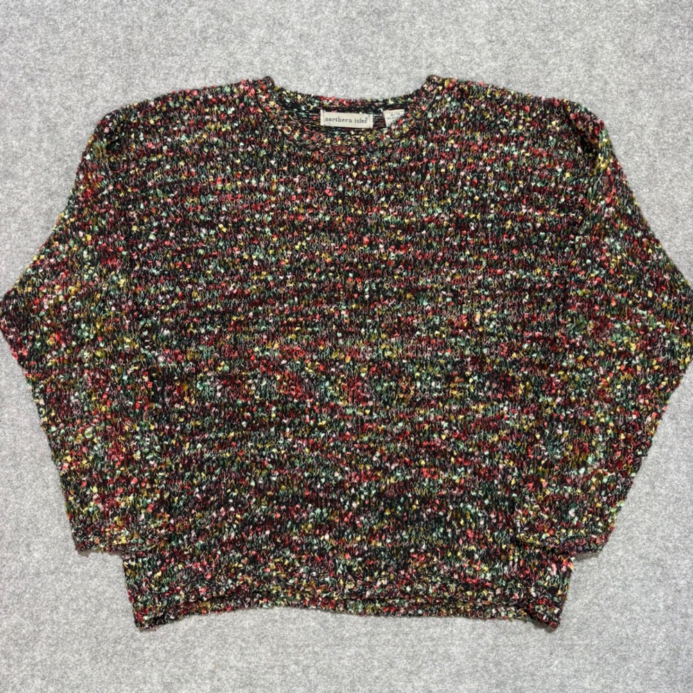 Northern Isles Vintage Multicolor Confetti Knit Crewneck Sweater Womens XL